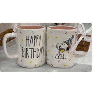 NWT ~ Rae Dunn x Peanuts Snoopy Confetti "HAPPY BIRTHDAY" Ceramic Coffee Mug